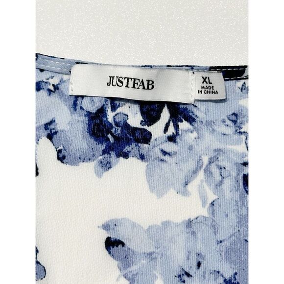 JustFab Women's‎ Floral Faux Wrap Top & Asymmetrical Ruffle Skirt Set Blue XL - Picture 8 of 16